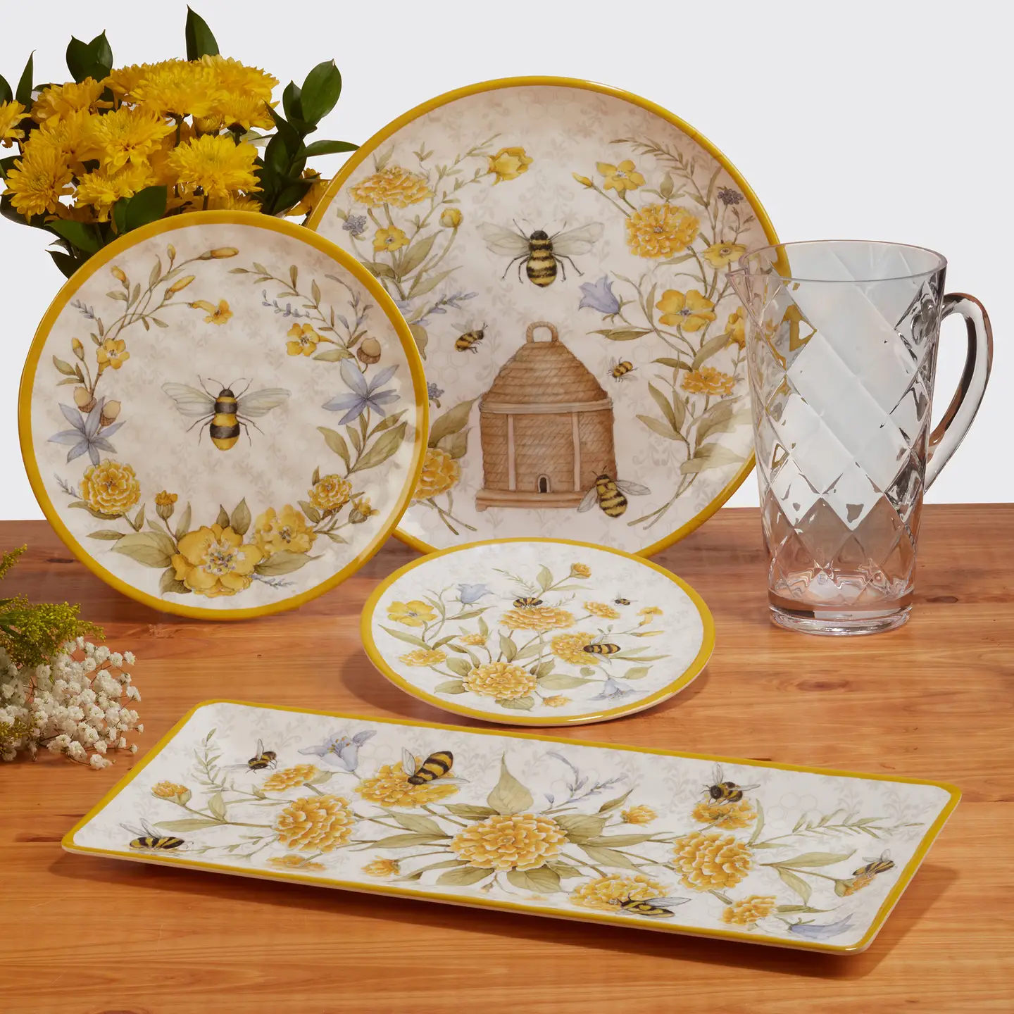 Assiette plate melamine Bee Sweet pour extérieur 28 cm